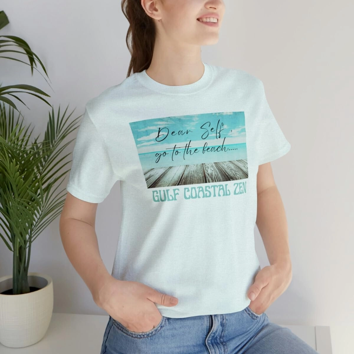 Gulf Coastal Zen Forgotten Coast Dear Self Beach Dock Ocean Beach Adult Short Sleeve T- Shirt