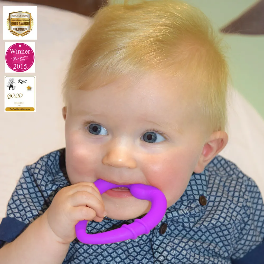 Gummee Heart Shaped Silicone Teething Ring Grey