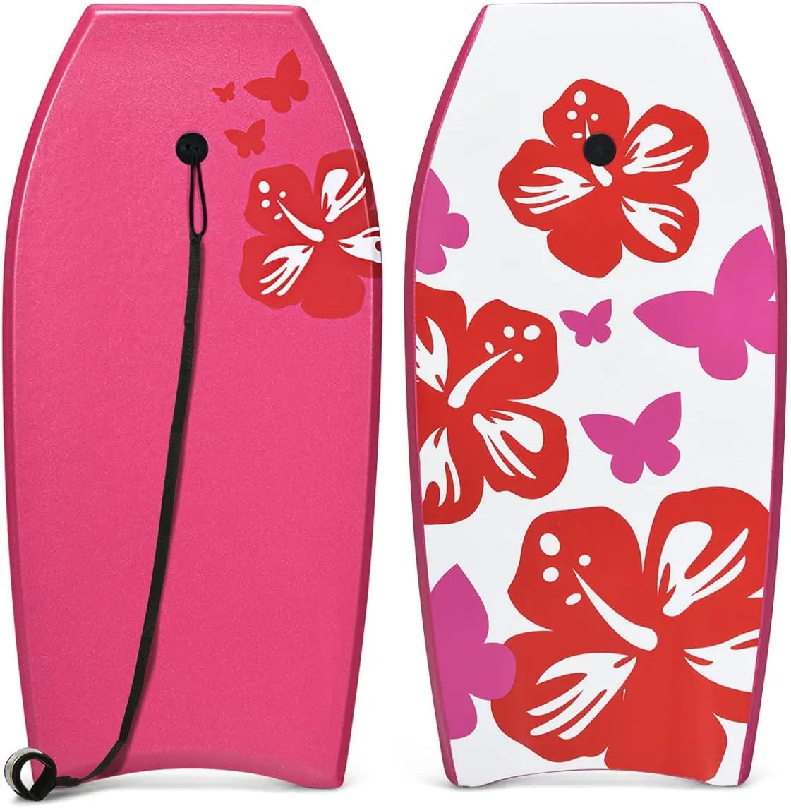 GYMAX Boogie Boards for Beach, 33"/37"/41" Body Board with EPS Foam Core, Crescent Tail, Dual Channel & Wrist Leash, Lightweight Bodyboard for Kids, Youth, Adults