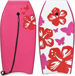 GYMAX Boogie Boards for Beach, 33"/37"/41" Body Board with EPS Foam Core, Crescent Tail, Dual Channel & Wrist Leash, Lightweight Bodyboard for Kids, Youth, Adults