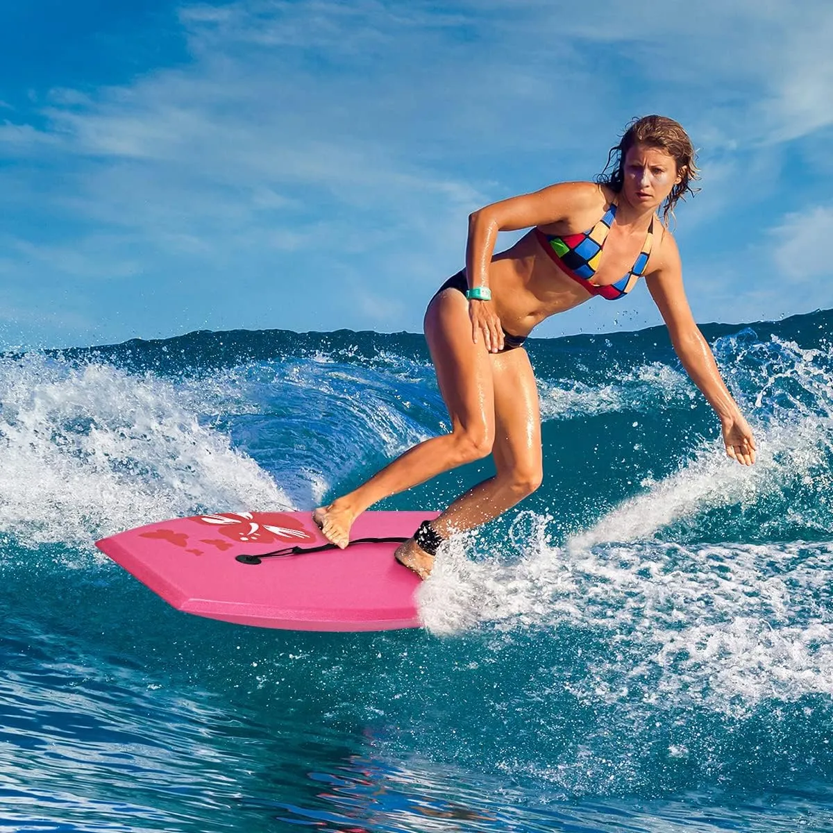 GYMAX Boogie Boards for Beach, 33"/37"/41" Body Board with EPS Foam Core, Crescent Tail, Dual Channel & Wrist Leash, Lightweight Bodyboard for Kids, Youth, Adults