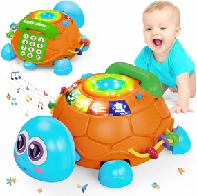 Hanayo Baby Toys 6 to 12 Months，Musical Turtle Crawling Girl Toys for 12-18 Months,Infant Early Learning Educational Toy,Girl & Boy Gift Essentials for Newborn 7 8 9 11  Months 1-2 Year Old(Blue)