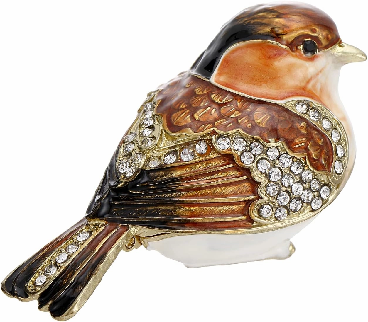 Hand Painted Enamel Goldfinch Trinket Box for Home Decor, Hinged Jewelry Organizer for Ring Earrings, Unique Figurine Keepsake Collectible Personalized Elegant Handmade Ornament Gifts (Gold Finch)