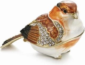 Hand Painted Enamel Goldfinch Trinket Box for Home Decor, Hinged Jewelry Organizer for Ring Earrings, Unique Figurine Keepsake Collectible Personalized Elegant Handmade Ornament Gifts (Gold Finch)