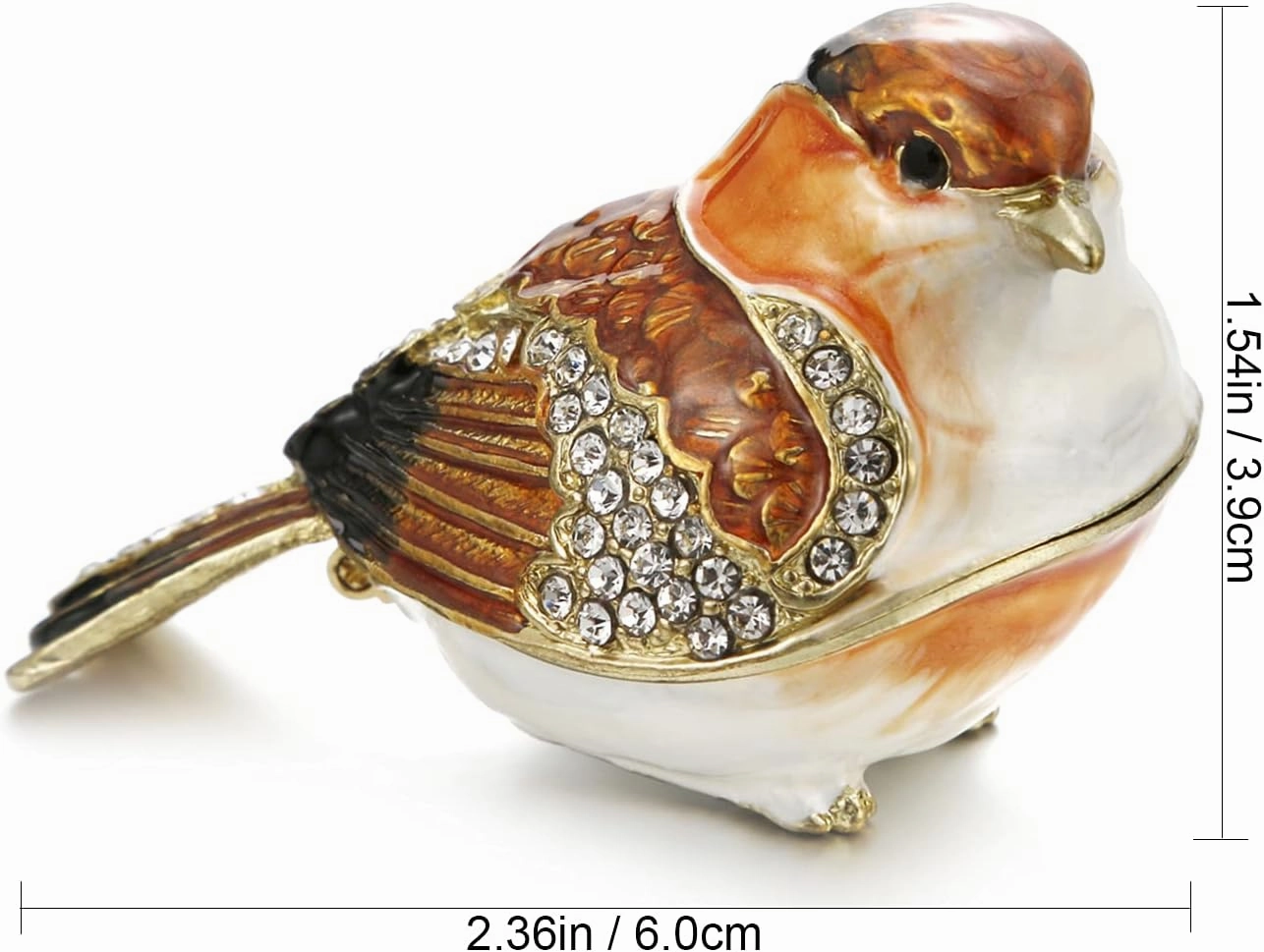 Hand Painted Enamel Goldfinch Trinket Box for Home Decor, Hinged Jewelry Organizer for Ring Earrings, Unique Figurine Keepsake Collectible Personalized Elegant Handmade Ornament Gifts (Gold Finch)