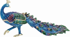 Hand Painted Peacock Trinket Box for Home Decor, Hinged Enamel Jewelry Organizer Storage for Ring Earrings, Unique Figurine Keepsake Collectible Personalized Elegant Ornaments (Peacock)