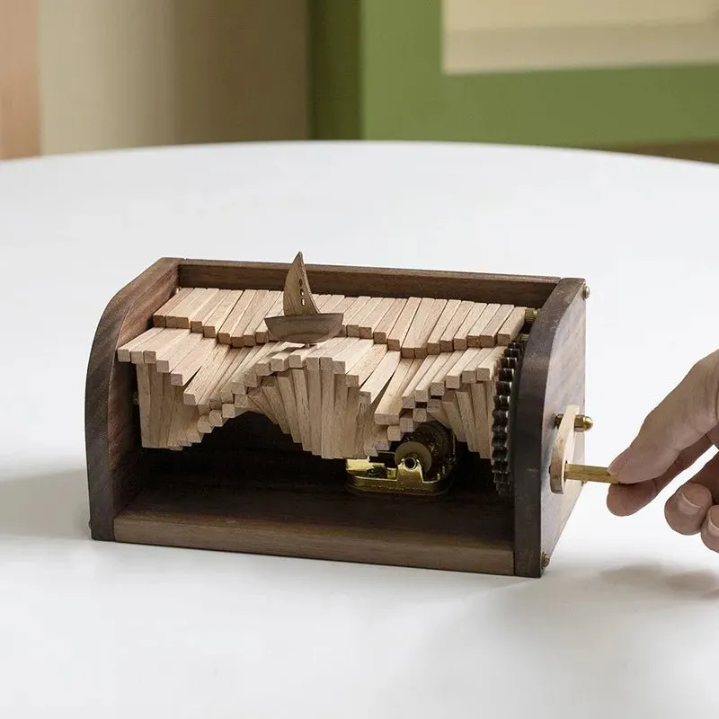 Handcrafted Waives Inspired Wooden Music Box – Chasing the Waves' Melody, Gift-Ready with Elegant Packaging – A Perfect Modern Festival Gift
