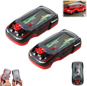 Handheld Car Game, Handheld Racing Car Game, Portable Dual Player Race Game for Kids,Held Racing Car Game Machine with Music and Lights (black-2pc)