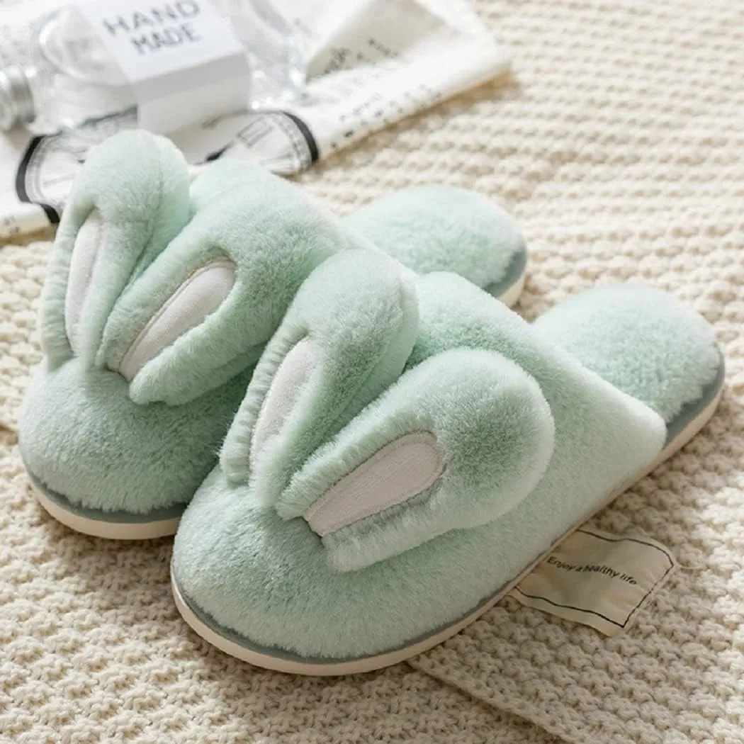 HANDKEI Women's Cute Rabbit Ears Winter Plush Non-Slip Fluffy Slippers - Men's Indoor House Warm Slippers