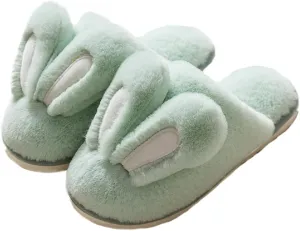 HANDKEI Women's Cute Rabbit Ears Winter Plush Non-Slip Fluffy Slippers - Men's Indoor House Warm Slippers