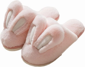 HANDKEI Women's Cute Rabbit Ears Winter Plush Non-Slip Fluffy Slippers - Men's Indoor House Warm Slippers
