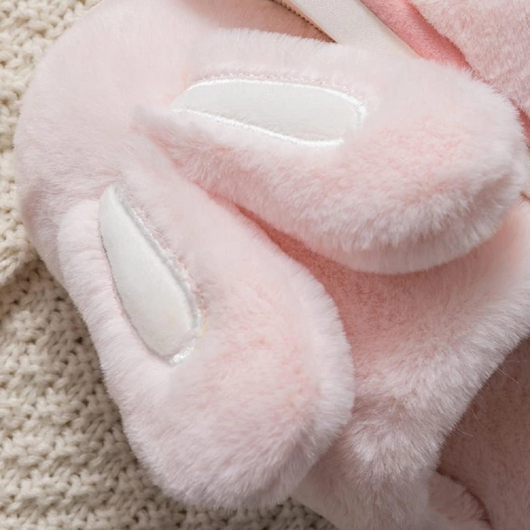 HANDKEI Women's Cute Rabbit Ears Winter Plush Non-Slip Fluffy Slippers - Men's Indoor House Warm Slippers