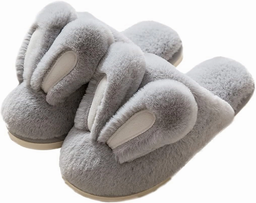 HANDKEI Women's Cute Rabbit Ears Winter Plush Non-Slip Fluffy Slippers - Men's Indoor House Warm Slippers