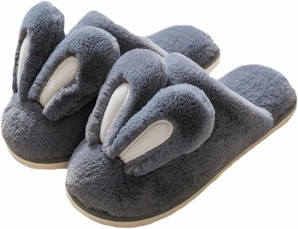 HANDKEI Women's Cute Rabbit Ears Winter Plush Non-Slip Fluffy Slippers - Men's Indoor House Warm Slippers