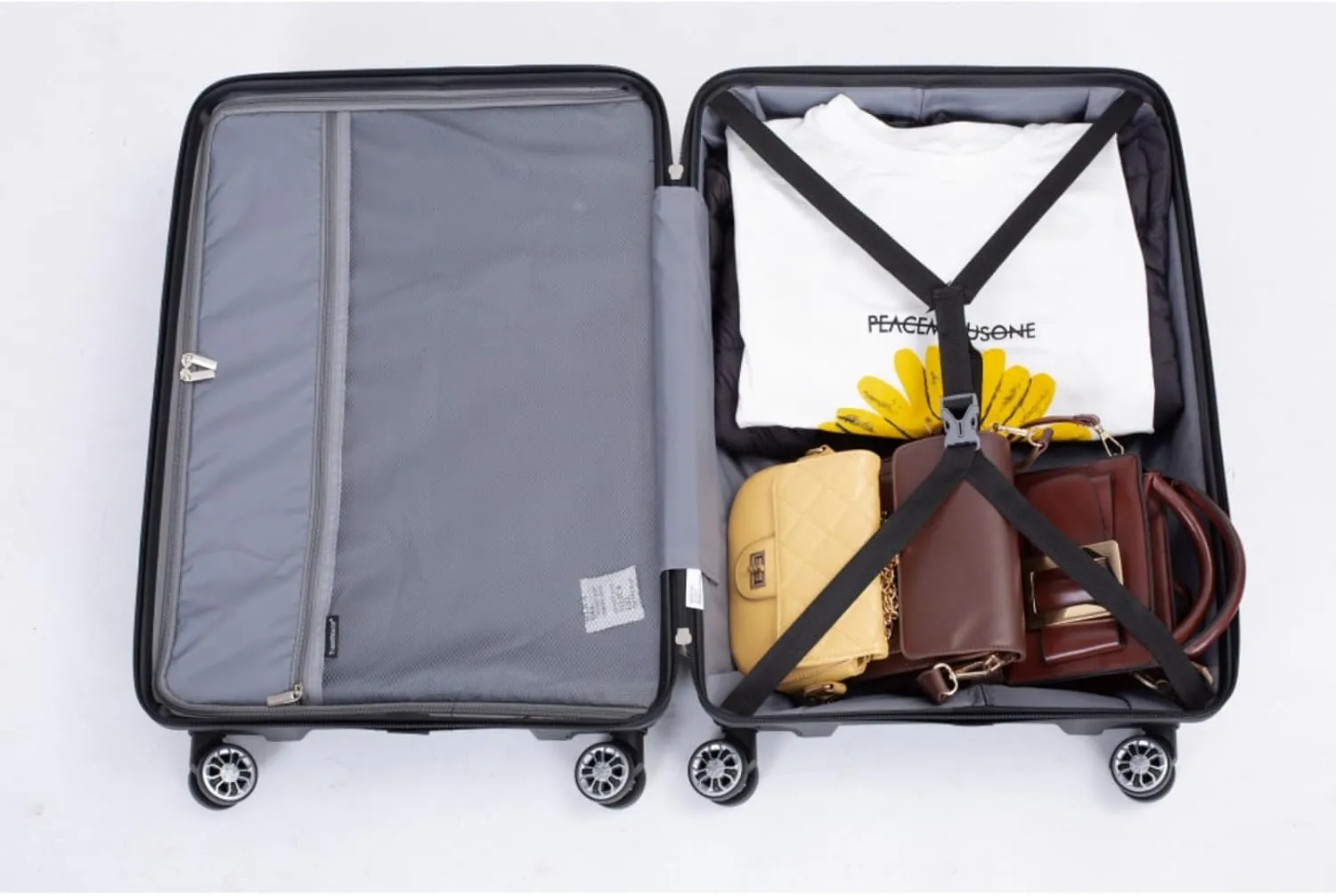 Hardshell Suitcase Double Spinner Wheels PP Luggage Sets Lightweight Durable Suitcase with Lock,3-Piece Set (20/24/28) (Black   Polypropylene)