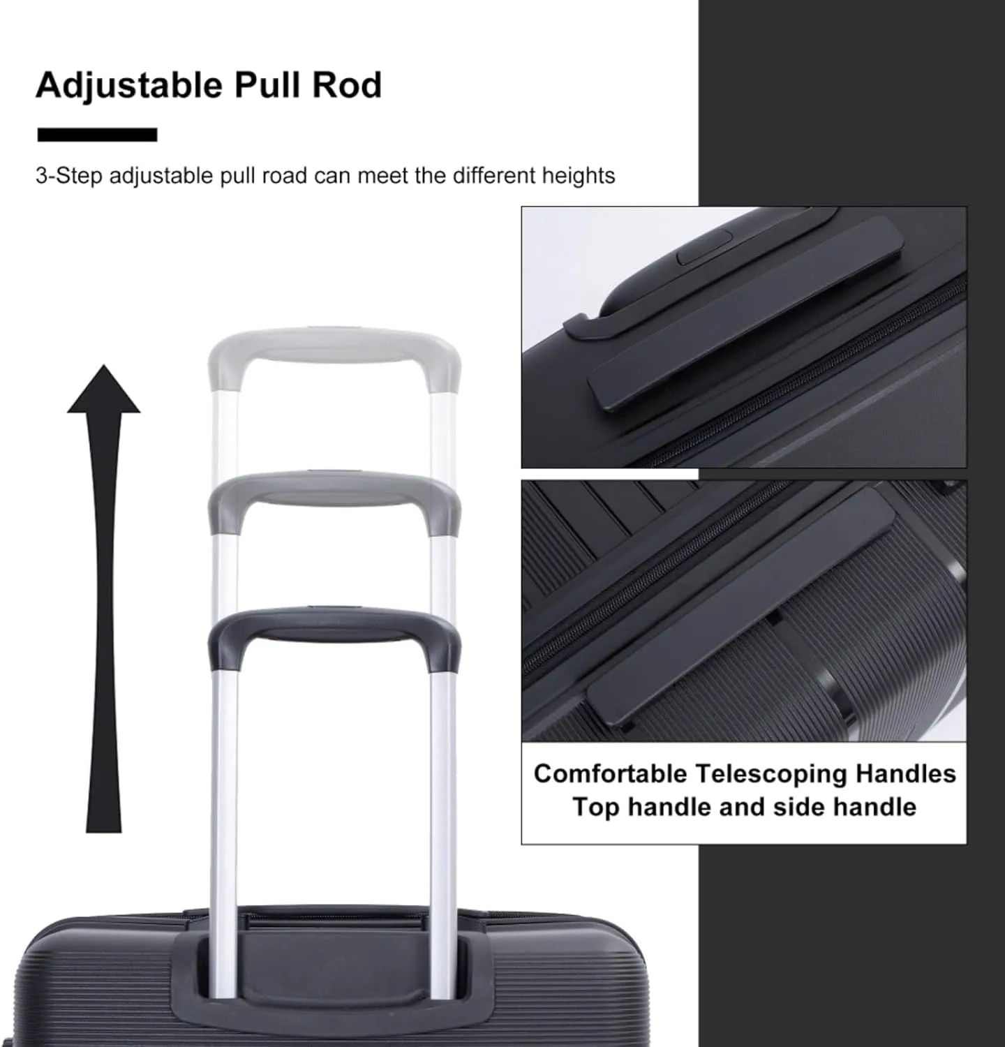 Hardshell Suitcase Double Spinner Wheels PP Luggage Sets Lightweight Durable Suitcase with Lock,3-Piece Set (20/24/28) (Black   Polypropylene)