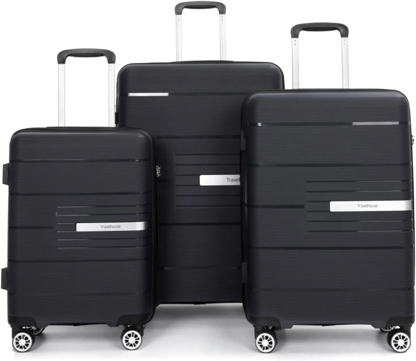 Hardshell Suitcase Double Spinner Wheels PP Luggage Sets Lightweight Durable Suitcase with Lock,3-Piece Set (20/24/28) (Black   Polypropylene)