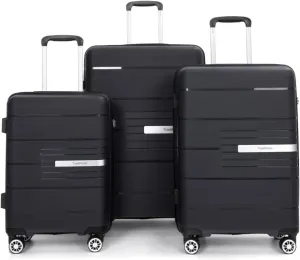 Hardshell Suitcase Double Spinner Wheels PP Luggage Sets Lightweight Durable Suitcase with Lock,3-Piece Set (20/24/28) (Black   Polypropylene)