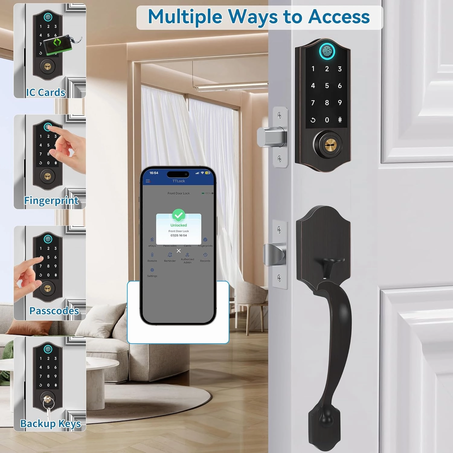 Harfo Fingerprint Smart Door Lock for Front Door with Handle Set, App Control, Keyless Entry Keyless Deadbolt, Digital Electronic Touchscreen Keypad, Auto Lock, Easy to Install, Aged Bronze
