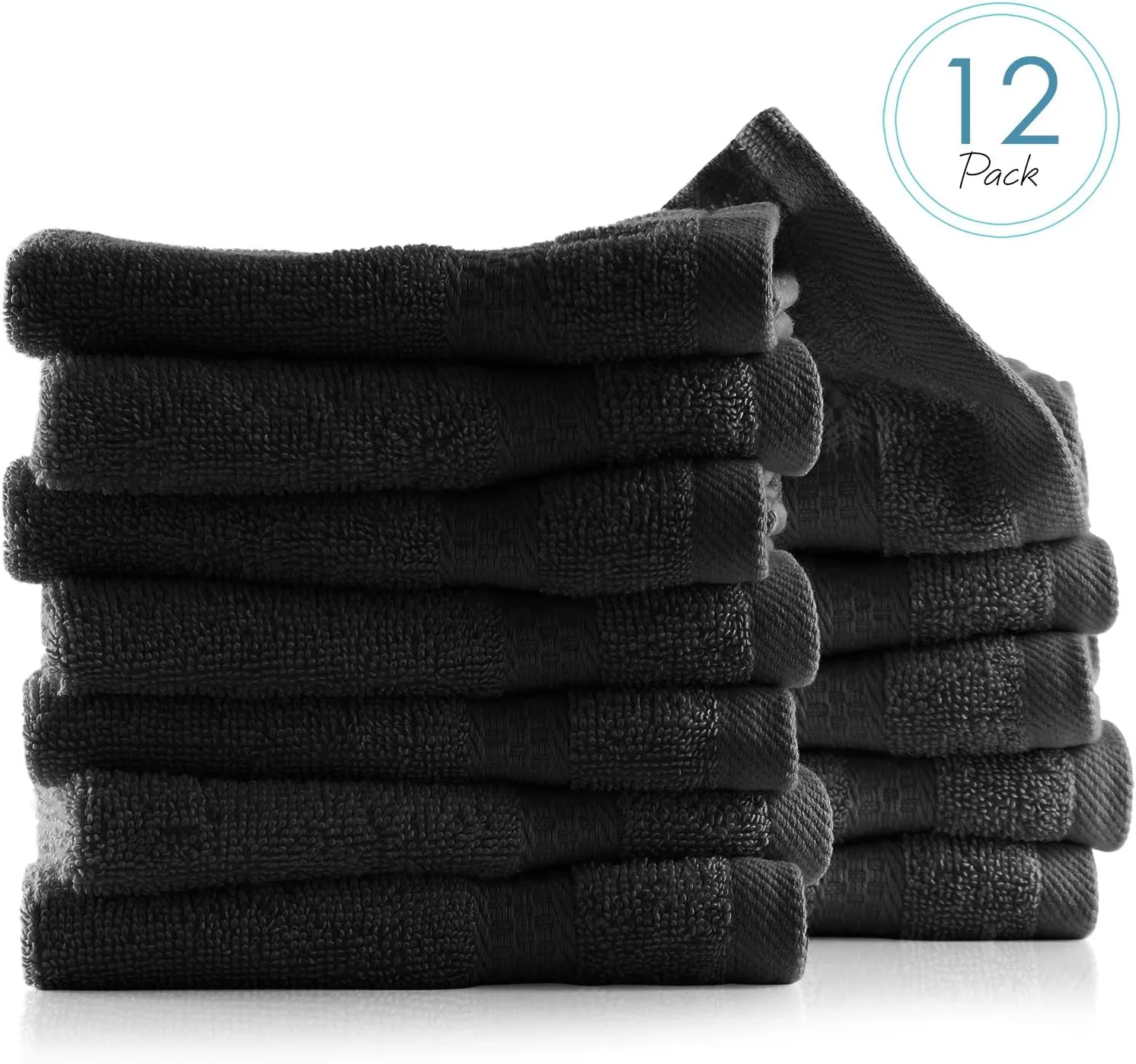 Hearth & Harbor Washcloths 12 Pack - 100% Cotton Washcloth for Body and face, High Absorbent and Soft 13"x13" Body Wash Cloth, Quick Dry - Black Washcloths