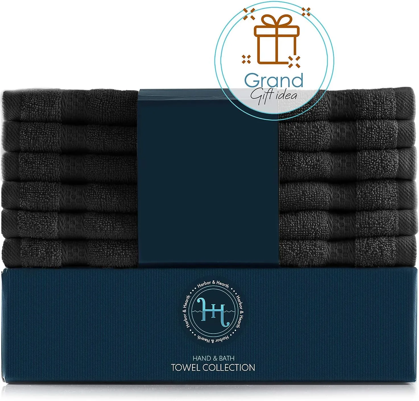 Hearth & Harbor Washcloths 12 Pack - 100% Cotton Washcloth for Body and face, High Absorbent and Soft 13"x13" Body Wash Cloth, Quick Dry - Black Washcloths