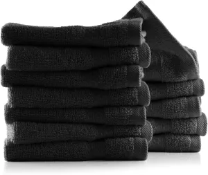 Hearth & Harbor Washcloths 12 Pack - 100% Cotton Washcloth for Body and face, High Absorbent and Soft 13"x13" Body Wash Cloth, Quick Dry - Black Washcloths