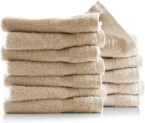 Hearth & Harbor Washcloths 12 Pack - 100% Cotton Washcloth for Body and face, High Absorbent and Soft 13"x13" Body Wash Cloth, Quick Dry - Cream Washcloths