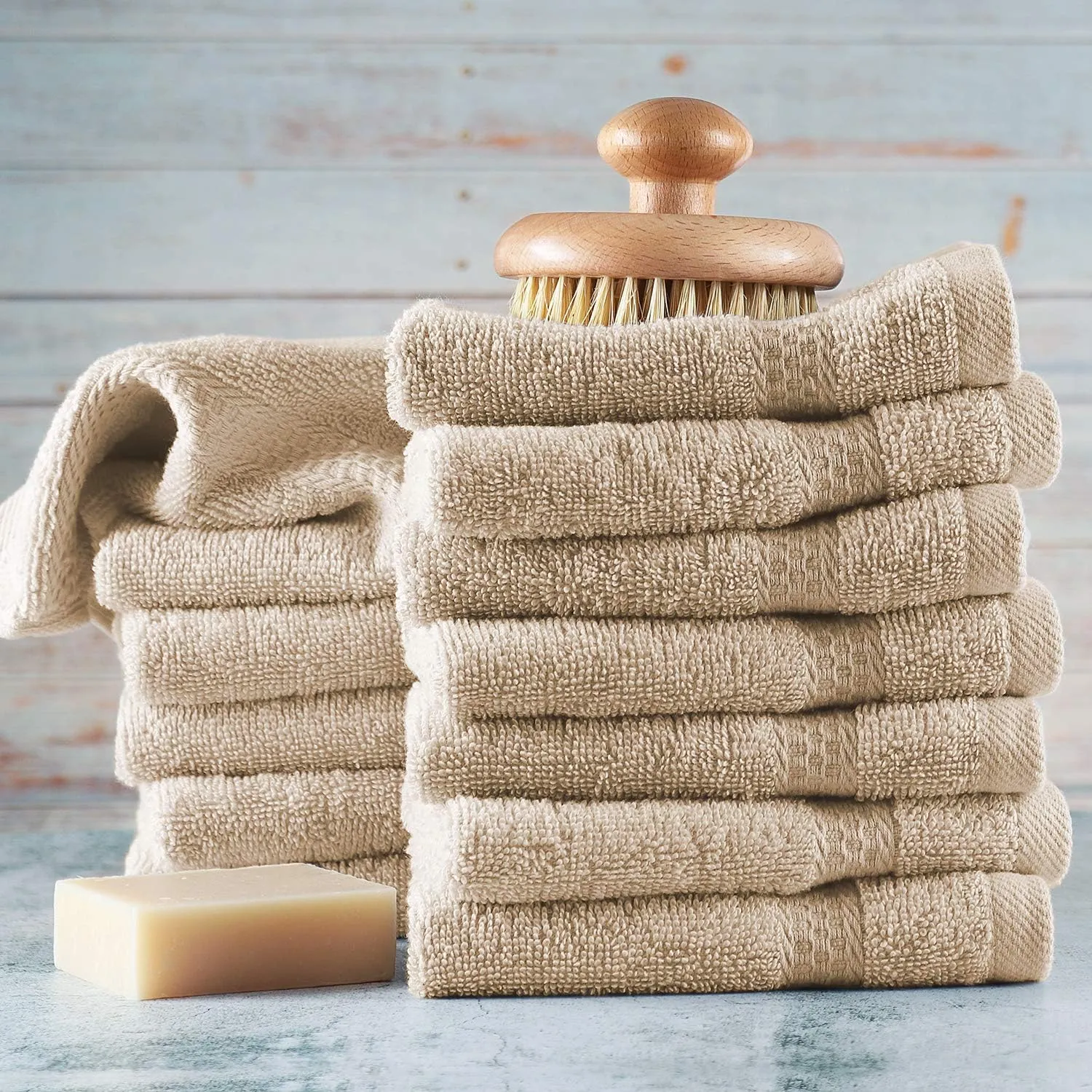 Hearth & Harbor Washcloths 12 Pack - 100% Cotton Washcloth for Body and face, High Absorbent and Soft 13"x13" Body Wash Cloth, Quick Dry - Cream Washcloths