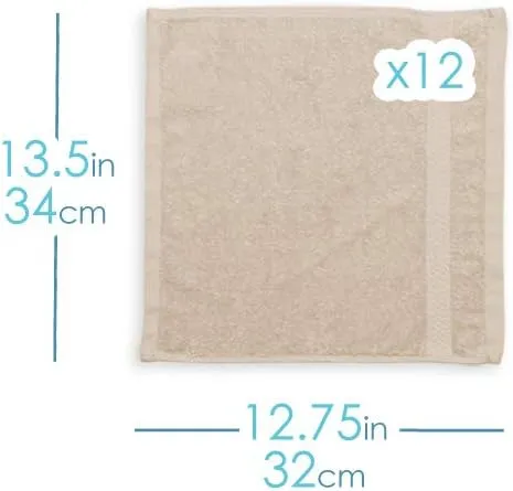 Hearth & Harbor Washcloths 12 Pack - 100% Cotton Washcloth for Body and face, High Absorbent and Soft 13"x13" Body Wash Cloth, Quick Dry - Cream Washcloths