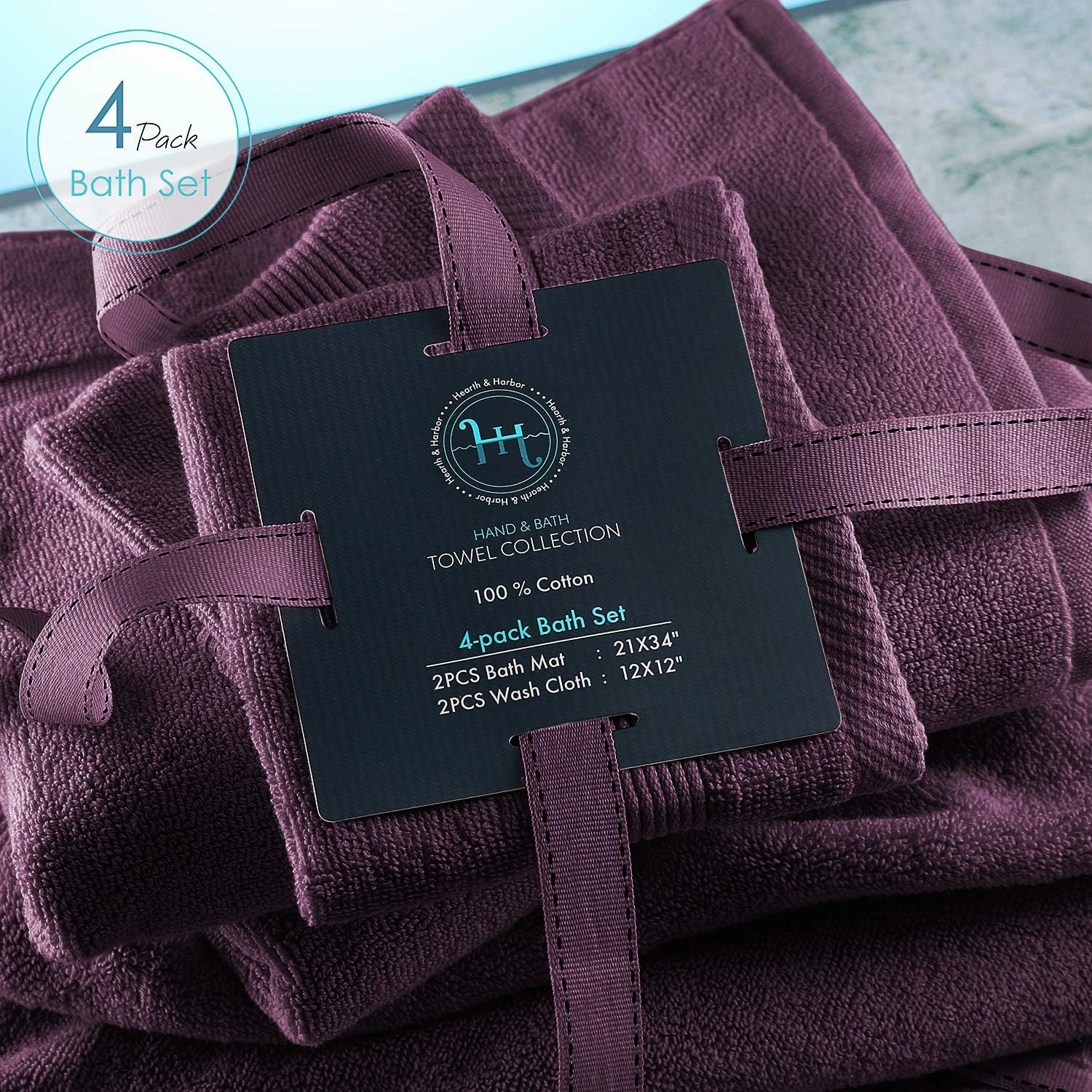 Hearth & Harbor Bath Mat Towels - 100% Ring Spun Cotton Luxury Towels - Ultra Soft & Highly Absorbent, Bathroom Towels, Floor Mat - Purple