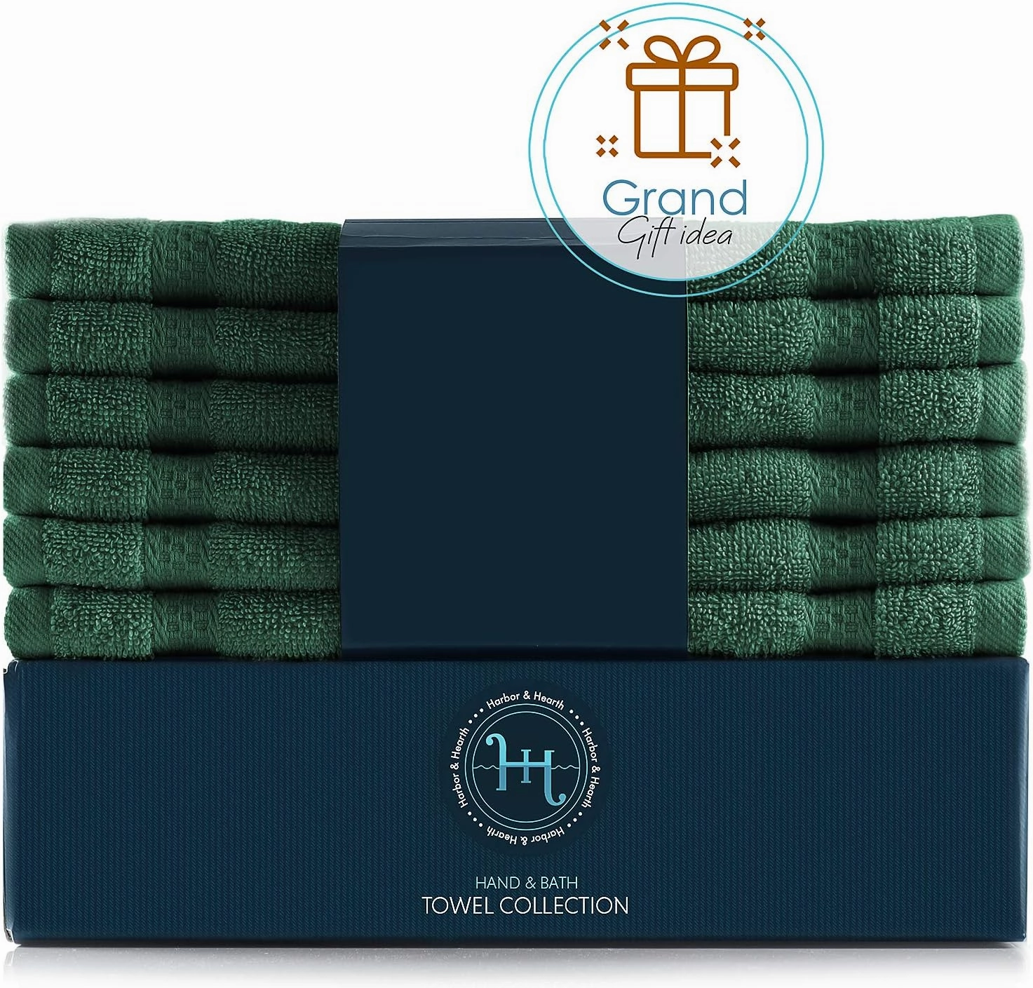 Hearth & Harbor Washcloths 12 Pack - 100% Cotton Washcloth for Body and face, High Absorbent and Soft 13"x13" Body Wash Cloth, Quick Dry - Hunter Green Washcloths
