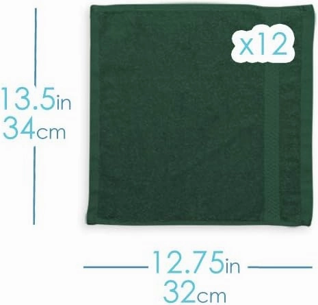 Hearth & Harbor Washcloths 12 Pack - 100% Cotton Washcloth for Body and face, High Absorbent and Soft 13"x13" Body Wash Cloth, Quick Dry - Hunter Green Washcloths