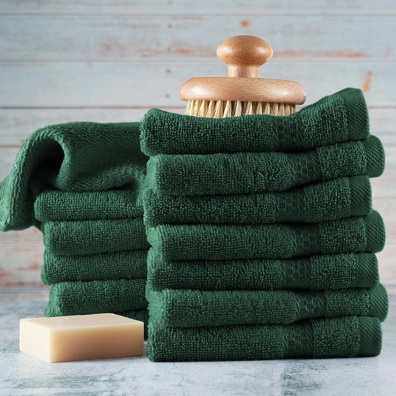 Hearth & Harbor Washcloths 12 Pack - 100% Cotton Washcloth for Body and face, High Absorbent and Soft 13"x13" Body Wash Cloth, Quick Dry - Hunter Green Washcloths