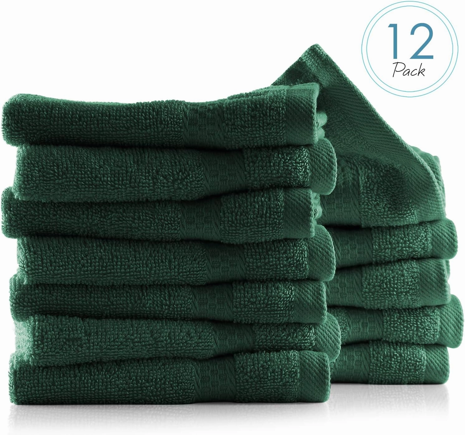 Hearth & Harbor Washcloths 12 Pack - 100% Cotton Washcloth for Body and face, High Absorbent and Soft 13"x13" Body Wash Cloth, Quick Dry - Hunter Green Washcloths