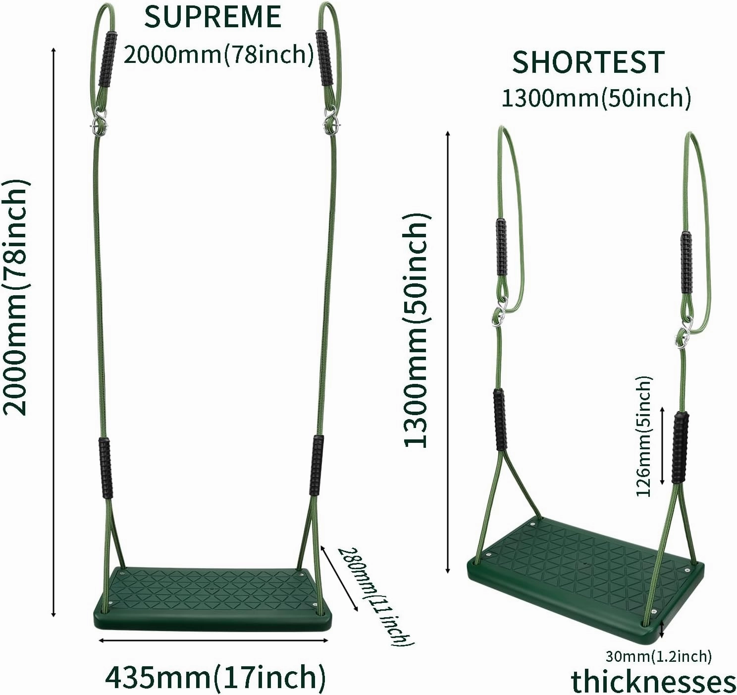 Heavy Duty Swing Seat, Non Slip Tree Swing Set with Adjustable Rope, Playground Swing Set Accessories for Kid Indoor Outdoor Backyard (Green)