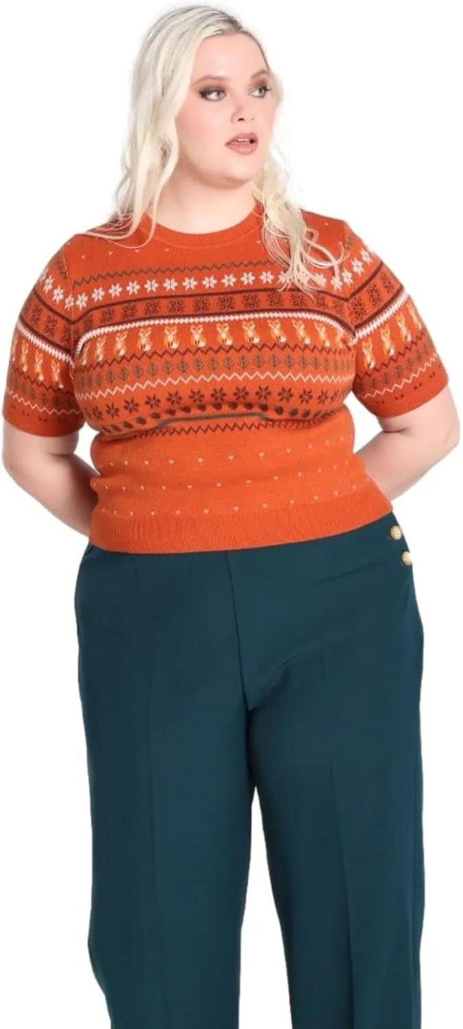 Hell Bunny Vixey Jumper Fox Knitted 50's 60's Vintage Retro Pinup Short Sleeve