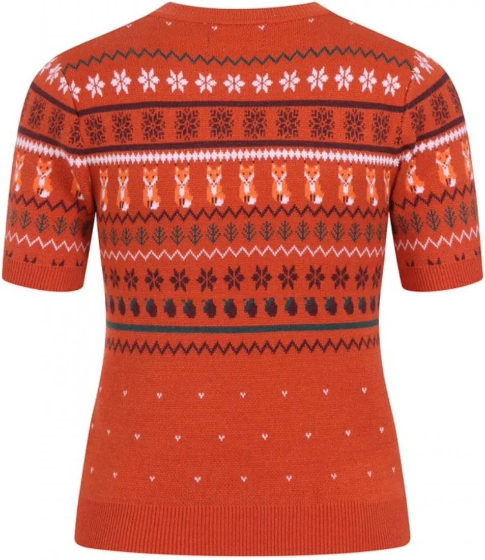 Hell Bunny Vixey Jumper Fox Knitted 50's 60's Vintage Retro Pinup Short Sleeve