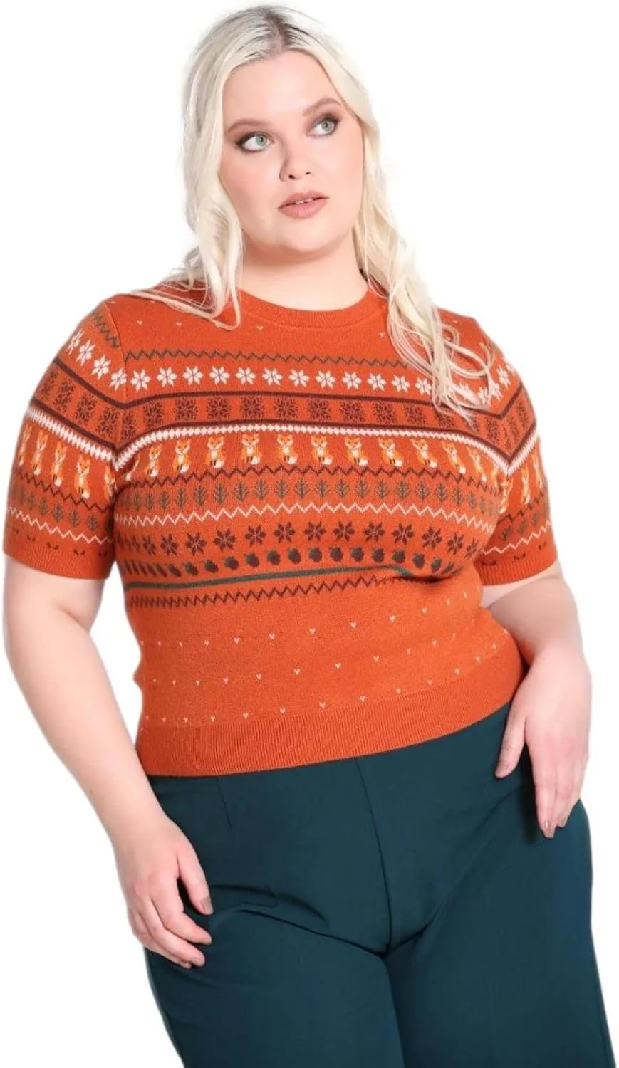 Hell Bunny Vixey Jumper Fox Knitted 50's 60's Vintage Retro Pinup Short Sleeve