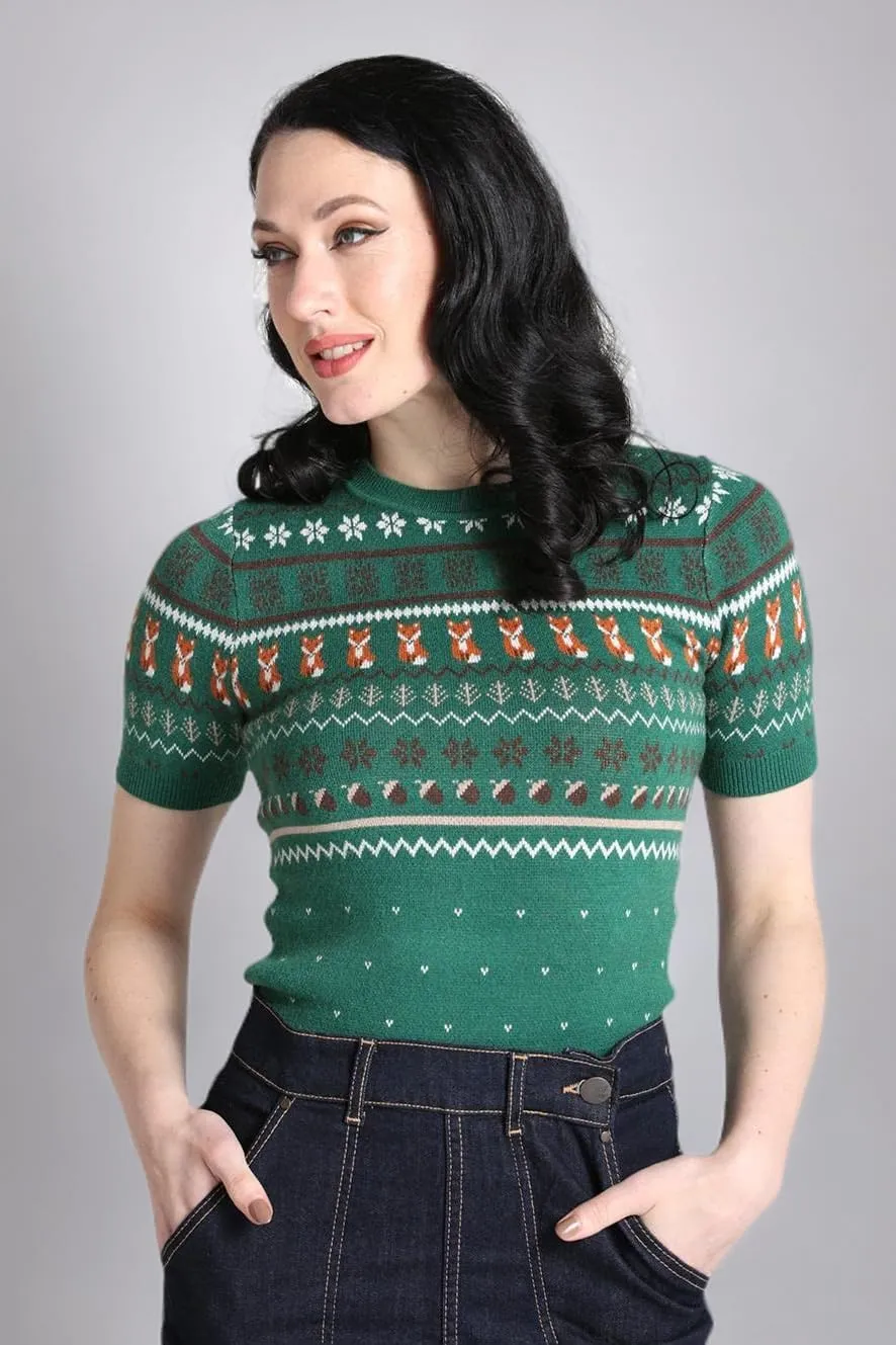 Hell Bunny Vixey Jumper Fox Knitted 50's 60's Vintage Retro Pinup Short Sleeve