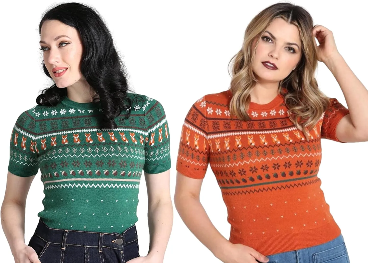 Hell Bunny Vixey Jumper Fox Knitted 50's 60's Vintage Retro Pinup Short Sleeve