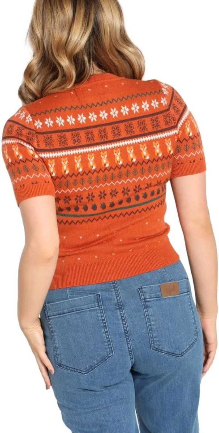 Hell Bunny Vixey Jumper Fox Knitted 50's 60's Vintage Retro Pinup Short Sleeve