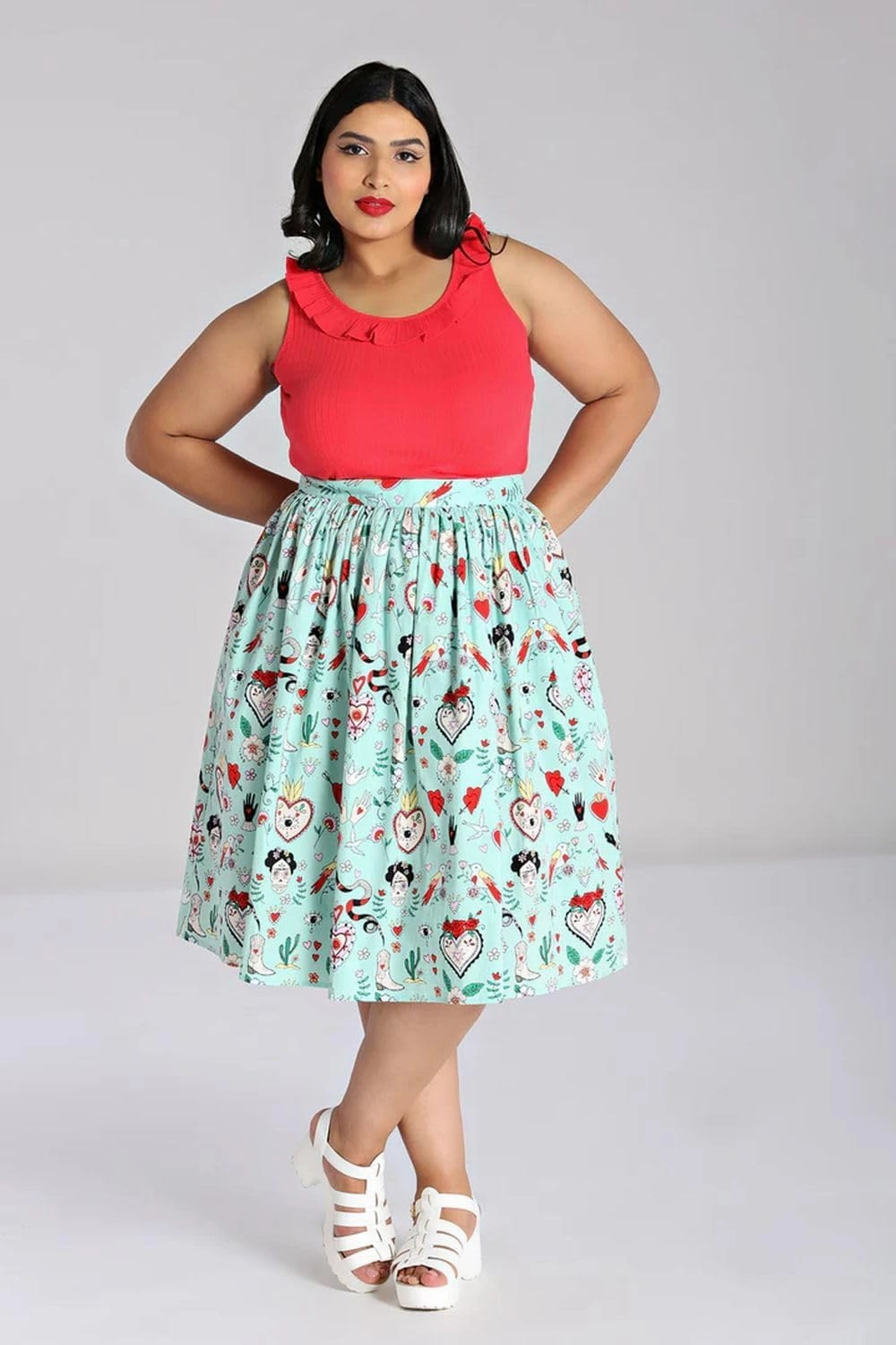 Hell Bunny Tijuana Mint Green 1950s Style Swing Skirt