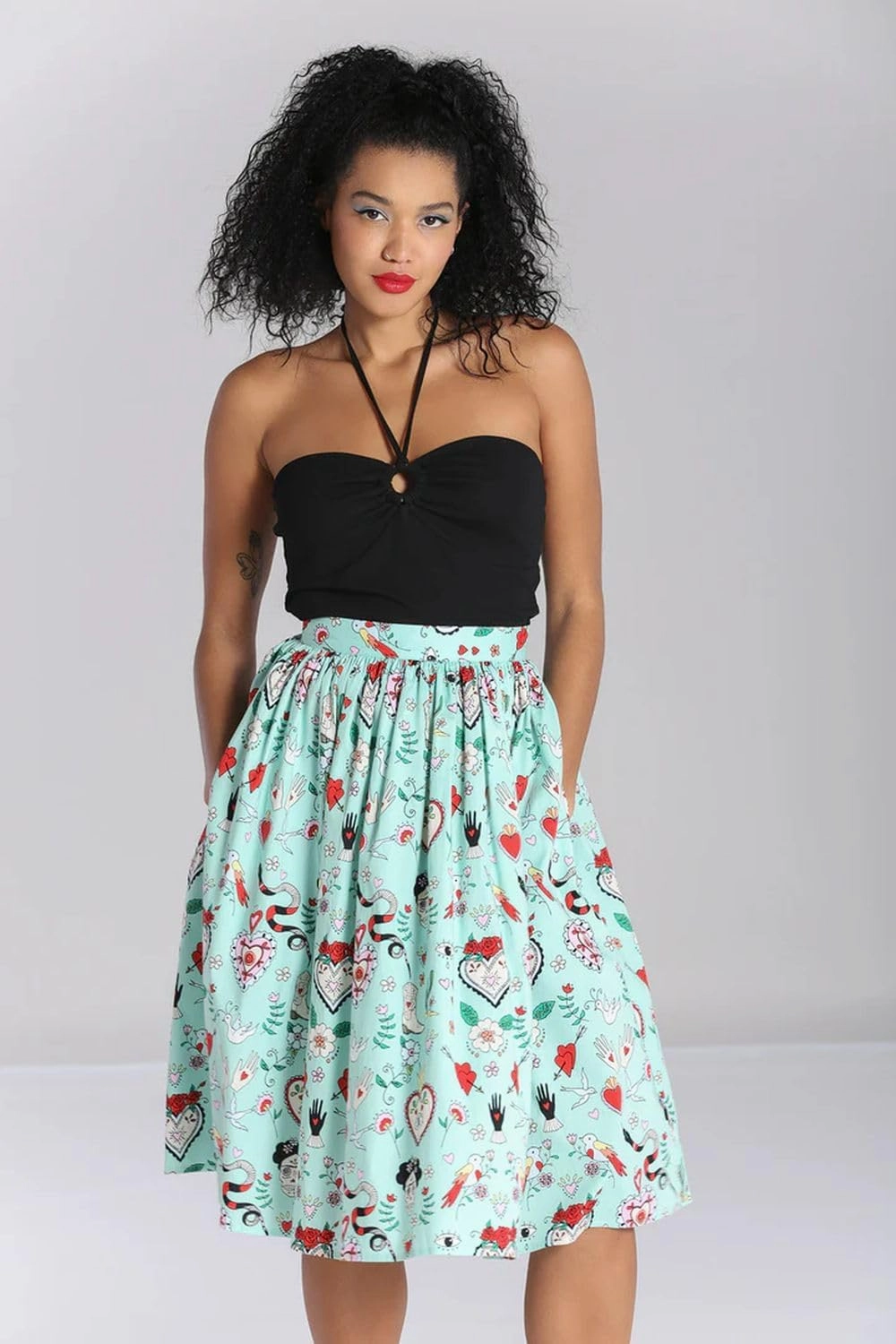 Hell Bunny Tijuana Mint Green 1950s Style Swing Skirt