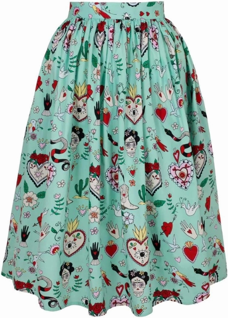 Hell Bunny Tijuana Mint Green 1950s Style Swing Skirt