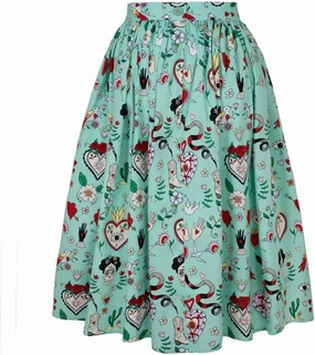 Hell Bunny Tijuana Mint Green 1950s Style Swing Skirt
