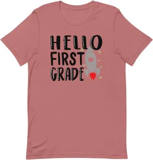 Hello First Grade Student Teacher Space Rocket Back to School Gift for T-Shirt