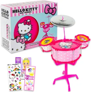 Hello Kitty Toy Drum Set for Girls - Hello Kitty Instrument Bundle with Hello Kitty Drum Music Set, Hello Kitty Stickers, Create-A-Face, Door Hanger | Hello Kitty Musical Toys for Girls
