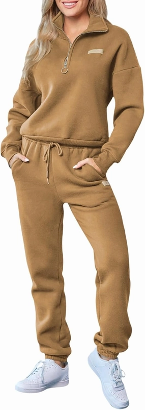 Herseas Women 2 Piece Outfits Sweatsuit Lounge Set Half Zip Pullover with Jogger Airport Tracksuit Matching Pants Set