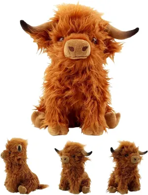 Highland Cow Plush Toy 9", Realistic Fluffy Brown Yak Stuffed Animal, Soft Long-Haired Plushie for Kids and Animal Lovers, Creative Home Decor, Ideal Prensents Birthday Christmas