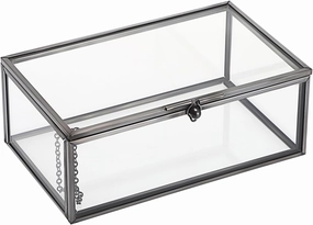 Hipiwe Vintage Glass Keepsake Box - Rectangle Jewelry Display Organizer with Lidded Box for Home Decor and Storage of Trinket Rings, Bracelet - Black, Small